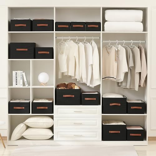 linen closet organizers and storage, 3 Pack Large Storage Baskets, Washable, Clothing Storage Bins with Handle, Closet Organizer for Storage Sweater,Sheets (Black, 18½"x11 x8½) - Image 5