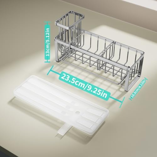 HapiRm Sponge Holder for Kitchen Sink - Self-draining Sink Caddy with Brush Holder and Dishcloth Holder, Stainless Steel Kitchen Organizer - Silver - Image 6