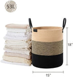 VIPOSCO 53L Tall Woven Rope Laundry Hamper, Leather Handles, Brown & Black - Image 5