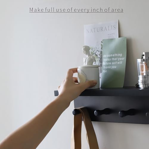 Entrance Coat Rack ，Coat Hooks, Wall-Mounted Wooden Hook Rack, Wall-Mounted Shelves are Very Suitable (Black Color Finish—A-2) - Image 6