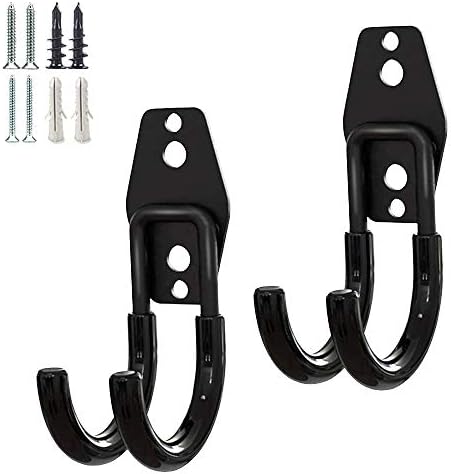 GeeWatom 2 Pack Garage Storage Utility Hooks，Garage Garden Tool Organizer，Steel Wall Mount Hooks, Garden Small U Hooks (Type O-Black) by GeeWatom