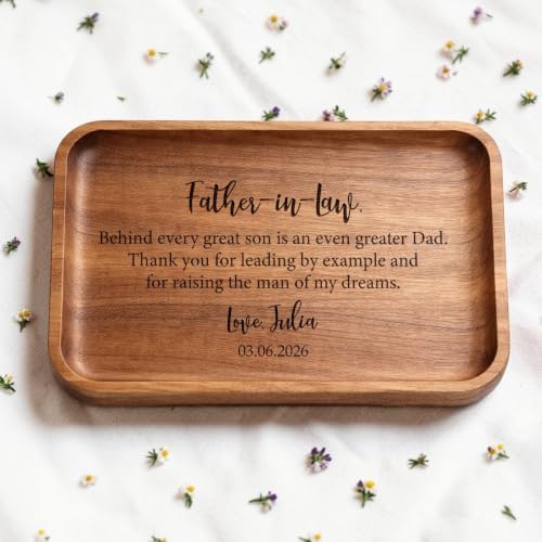 Custom Wooden Valet Tray for Father-in-Law, Personalized Engraved Wood Catchall Tray, Wedding Thank You Gift, Gift for Dad from Couple, Father in Law Wedding Gifts - Image 3