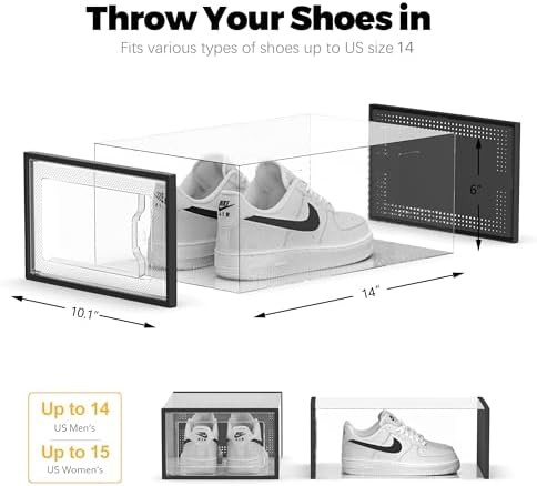 SEE SRPING XX-Large Shoe Storage Box Fit Size 14, Clear Plastic Stackable Shoe Organizer for Closet, Shoe Rack Sneaker Containers Bins Holders, Drawer Organize Unit, 12 Pack Black - Image 4