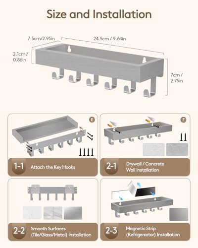 Key Holder Wall Mount Magnetic Adhesive - Key Hooks Rack with shelf - Image 3