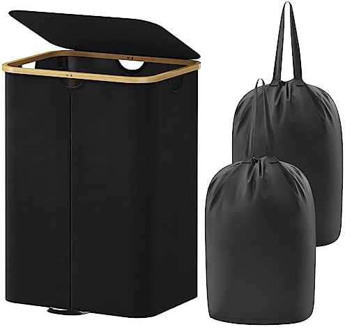 Lifewit 150L Double Laundry Hamper with Lid and Removable Bag, Black by Lifewit