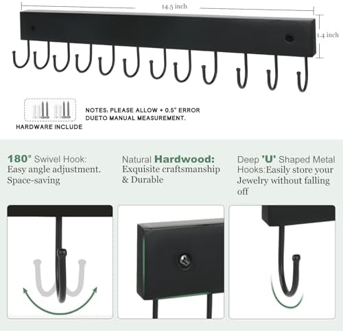 2-Pack Purse Organizer Wall-Mounted Rack & Belt Hanger, Wooden, 24 Hooks - Image 3