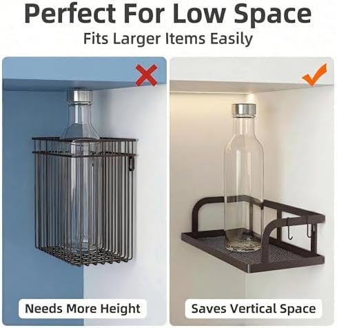 PUSDON 2-Pack 16.5" Extra Long Slim Hollowout Shower Caddy, Wall Mount Spice Rack & Bathroom Organizer, Mesh Bottom Cabinet Door Shelf Holds 50LBS - Vintage Bronze, Hollowout - Image 4
