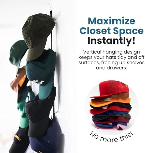 Jokari Over the Door Cap Rack Organizer 2 Pack Holds Up to 16 Baseball Hats - Image 3