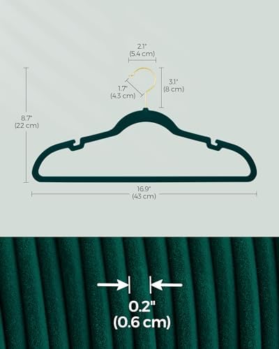 SONGMICS Velvet Hangers 50 Pack, Non-Slip Clothes Hangers, Space-Saving | Suit Hangers with Shoulder Notches, Pants Bar, 360° Swivel Hook, for Closet, Green, BREANNA Collection UCRF029C05 - Image 6