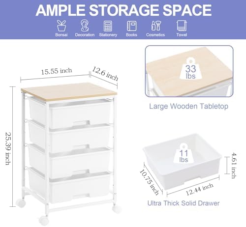 SYKIARIOL Rolling Cart with Drawers, 4-Drawer Utility Cart, Bright White (Pack of 2) - Image 3