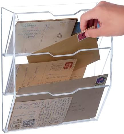 MyGift 3 Tier Acrylic Mail Sorter Wall Mounted Letter Holder Rack - Image 4