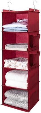 BOOMIBOO Hanging Closet Organize and Shelves,5-Hanging Shelf（Red） | with 2 Side Pockets，Storage Foldable by BOOMIBOO