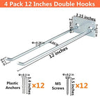 Wall Mounted Steel Long Handled Tools Storage Hooks, 12 Inch Steel Garage Utility Double Rack Organizing Ladders, Rakes, Hose, Shovel, Brooms, Max Capacity 55Lbs (Pack of 4) - Image 2