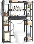 Besiost Over The Toilet Storage, 11 Tier Bathroom Organizer with Dual Side Racks and 2 Fabric Drawers, Adjustable Freestanding Rack Space Saver for Small Spaces, Grey Oak by Besiost