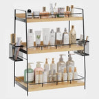 Wood 3 Tier Bathroom Counter Organizer with Side Baskets Fits Tall Bottles by BSTSLL