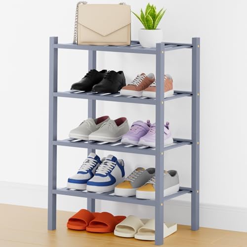 Smiry Bamboo Shoe Rack, 8 Vertical Slats, 4 Tier - 17.3" Wide, Grey by Smiry