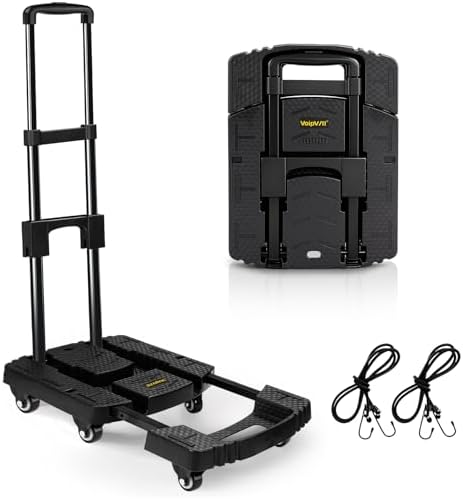 Voipvvii Folding Hand Truck 500lbs, Portable Heavy Duty Dolly Cart, 6 Wheels Collapsible Luggage Cart with 2 Elastic Ropes - Compact Trolley Cart for Easy Moving - Ideal Hand Cart for Travel and More by VoipvviiDirect