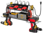 Power Tool Organizer Wall Mount, 2 Layers Heavy Duty 4 Cordless Drill Holder Tool Storage Rack with 8 Power Strip Battery Charging Station,Pliers Screwdrivers Organizer for Garage, Workshop,Tool Room by Unknown
