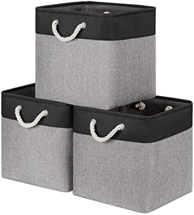 Bidtakay Fabric Cube Storage Bins for Organizing ​13x13 Large Storage Baskets Decorative Storage Bins for Home Storage Set of 3 Shelf Organizer Bins for Toy Storage (Black&grey) by BidtakayBaskets
