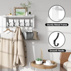 Optish Coat Rack Wall Mount with Shelf, 17.1 Inch Coat Hanger Walls Mounted, Hat Rack for Walls, Shelf with 5 Coat Hooks, Wall Hanger for Entryway (White) - Image 3