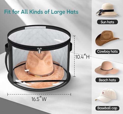 AOODA Oversized Clear Hat Storage Bag for Women, Holds up to 7 Caps Cowboy Hat Organizer for Closet, Wide Brims Hat Case with Carrying Handles (Black) - Image 4