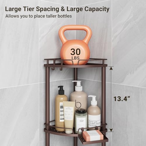 ELYKEN Corner Shower Caddy Standing, 3 Tier Metal Shower Organizer, Bronze - Image 4