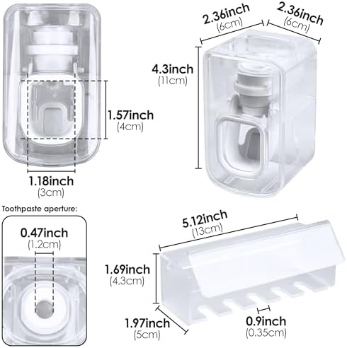 5 Slots Wall Mount Toothbrush Holder with Cover, Self Adhesive Tooth Brush Storage Organizer for Shower Bathrooms, Toothbrush Stand with Automatic Toothpaste Squeezer Dispenser - Image 2