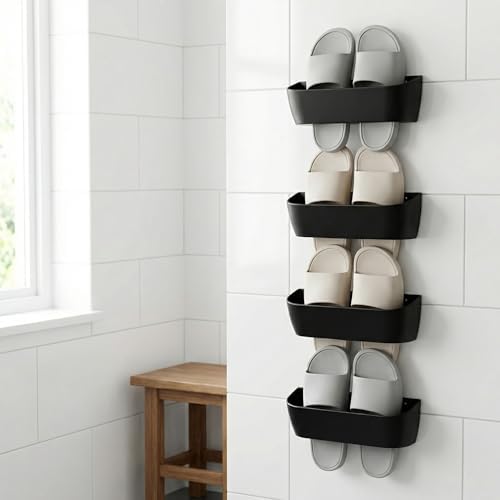 Wall Mount Shoe Rack 4 Pack Plastic Shoe Holders Storage Organizer - Image 4