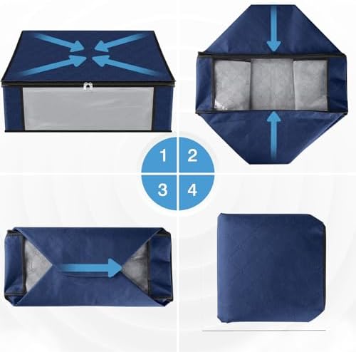 HomeHacks 3-Pack Clothes Organizer Storage Bags, 35L Storage Bins, Blue | Foldable Storage Box Container with Zippers, Clear Window, Reinforced Handles for Closet, Dorm, Pillows, Bedding, Sweater - Image 3