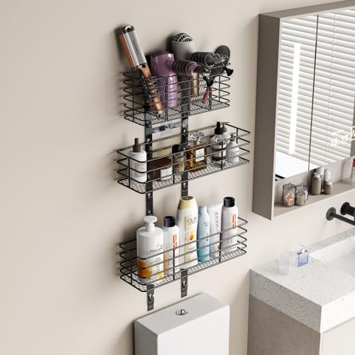 Yuyetuyo 5-Tier Over The Door Organizer Bathroom - Hair Dryer Holder - Hair Tool Organizer Adjustable Height, DIY Bathroom Storage Shelf Wall Mounted for Flat/Curling Irons, Straighteners, Skincare - Image 4