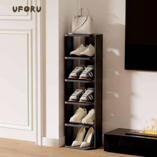 UFORU 6-Tier Small Vertical Shoe Rack,Plastic Shoe Organizer,Narrow Spaces - Image 2