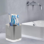 Boperzi Toothbrush Holder Toothpaste Organizer Drainage for Bathroom Vanity, Detachable Anti-Slip Brushed Nickel Toothpaste Storage Caddy 3 Slots with Drainage Holes for Makeup Brush Razor Stand - Image 2