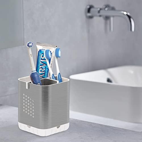 Boperzi Toothbrush Holder Toothpaste Organizer Drainage for Bathroom Vanity, Detachable Anti-Slip Brushed Nickel Toothpaste Storage Caddy 3 Slots with Drainage Holes for Makeup Brush Razor Stand - Image 2