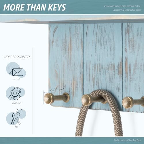 Rebee Vision Key Holder Wall Mount with Shelf for Entryway, Distressed Blue - Image 4