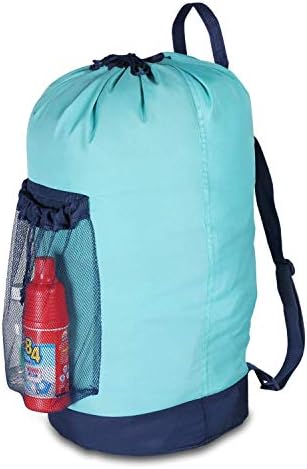 Dalykate Laundry Backpack with Shoulder Straps and Mesh Pocket Durable Nylon Clothes Hamper Bag with Drawstring Closure for College, Travel, Laundromat, Apartment by Dalykate