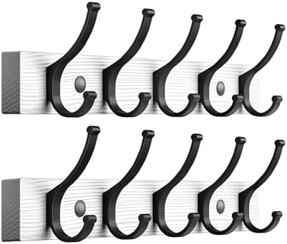 Optish Coat Rack Wall Mount, 16.5 Inches Wood Coat Hooks Wall Mount, Wall Coat Rack with 5 Hooks, Hat Rack Wall Hooks for Hanging Coat, Bag, Towel (2Pack, White) by Optish