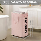 CHICVITA 75L Laundry Hamper with Wheels 2-Pack, Wash Bags, Pink - Image 3
