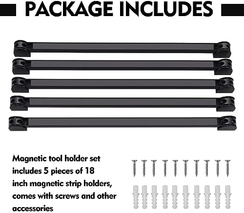 5 Pack Magnetic Tool Holder, Magnetic Strips Tool Magnet Bar PVC Coated for Garage Tool Organizer 18 In - Image 5