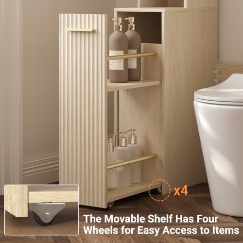 ELYKEN Over The Toilet Storage Cabinet with Fluted Doors, Natural Oak - Image 5