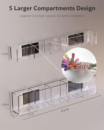 Magnetic Acrylic Straw Holder for Fridge - 5 Slot Sturdy Kitchen Organizer, Adhesive-Free Refrigerator Storage for Metal, Glass, Silicone Straws & Utensils (Separate unit Clear-Magnetic Type-5C) - Image 2