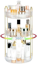 360 Rotating Makeup Organizer, 3 Tier Large Capacity Lazy Susan Bathroom Counter Organizer, Skincare Organizers, Spinning Perfume Organizer & Vanity Organizer Countertop (Golden Clear, 3 Tier) by Niluks