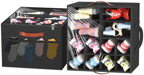 Aokeyee 2 Pack Shoe Organizer for Closet, Stackable Shoe Storage Box, Black by Aokeyee