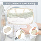 Durable Collapsible Laundry Baskets, Mesh Pop Up Laundry Hamper with Side Pocket, Foldable Clothes Storage Hamper with Reinforced Carry Handles for Laundry, Bathroom, Kids Room, Dorm or Travel Beige - Image 6