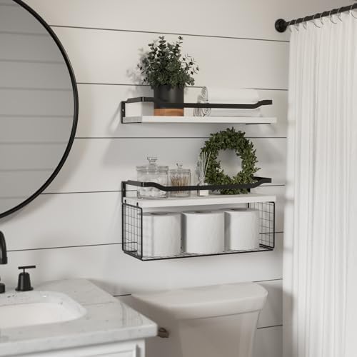 WOPITUES Bathroom Shelves Over Toilet with Protective Metal Guardrail - Image 2