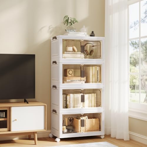 SONGMICS 58QT stackable storage bins with 1 Lid, 4-Tier Foldable Bins by Unknown