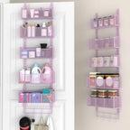 VyGrow Over The Door Organizer, Metal Door Organizer Hanging with 5 Adjustable Baskets and Coat Hook, Behind The Door Storage for Bedroom Closet Bathroom Pantry Cabinet Kitchen, Purple by VyGrow