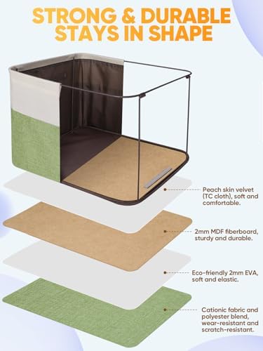 BALEINE 2 Pack Fabric Closet Storage Bins for Shelves, Linen Closet Organizers and Storage, Decorative Baskets for Organizing, Shelf, Clothes, Home, Office (Green, 14''x10''x8.5'') - Image 3