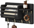Key Holder Wall Mount with Mail Organizer, 16" L x 5" W x 9.1" H Oversized Keys Hanger Rack with Shelf and 7 Hooks, Wood Wall Organizer for Wallet, Dog Lesh (Black) by Unknown