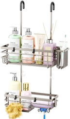 HapiRm Hanging Shower Caddy Organizer - No Drilling Shower Shelves with Hooks and Toothbrush Holder, Rustproof 304 Stainless Steel Bathroom Organizer - Brushed Nickel by HapiRm