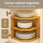 Bambüsi Kitchen Cabinet Organizer 3-Tier Corner Shelf Storage Rack, Bamboo - Image 4